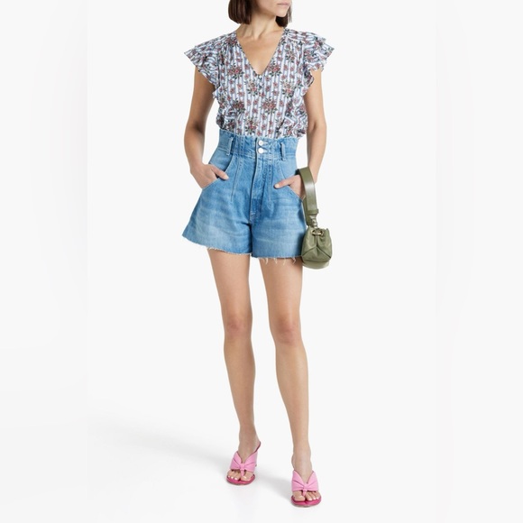 NWT VERONICA BEARD Joi ruffled printed cotton-voile top Size 8 - Picture 2 of 12